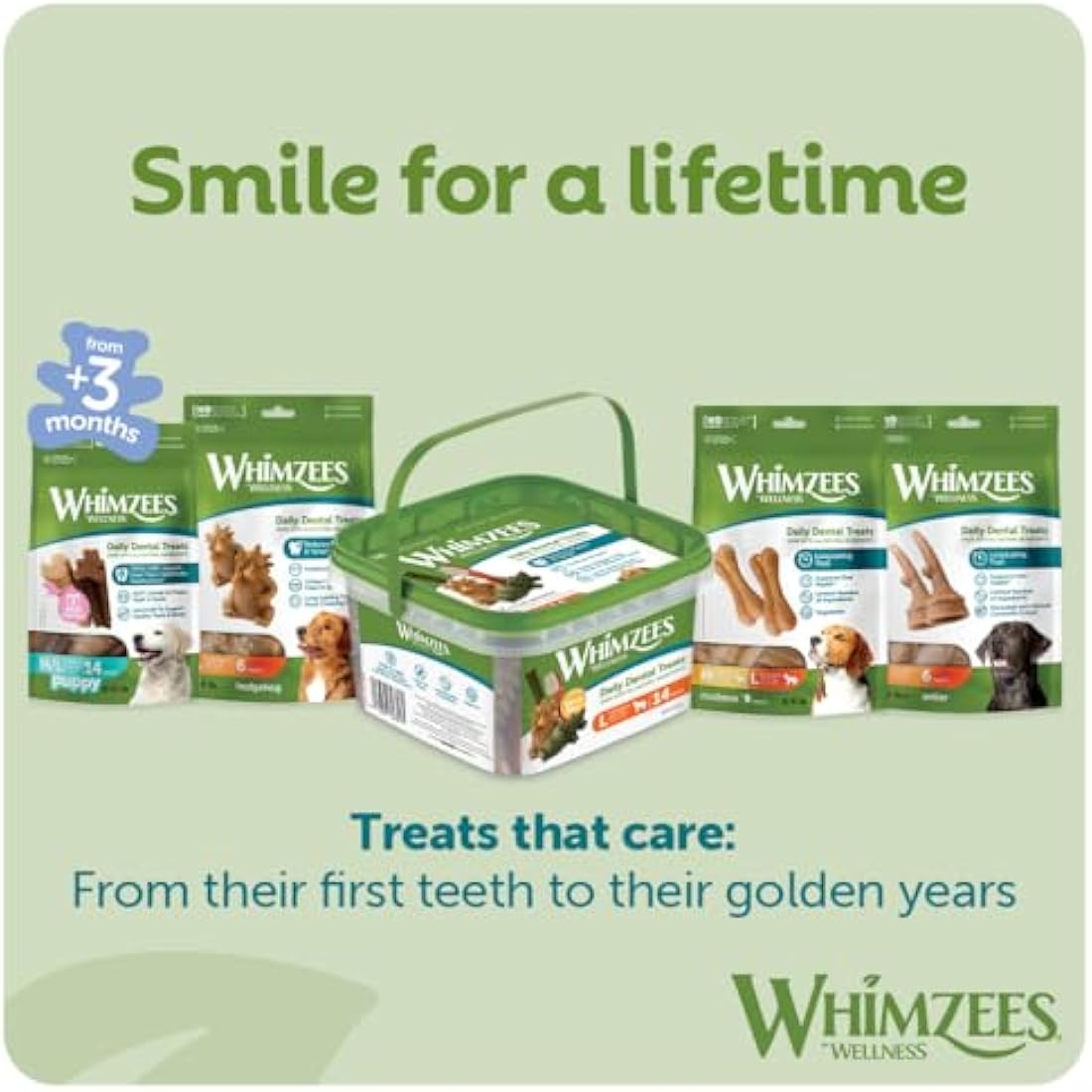 WHIMZEES Hedgehog Dog Dental Sticks | Large Breed Grain-Free Chews - 6ct