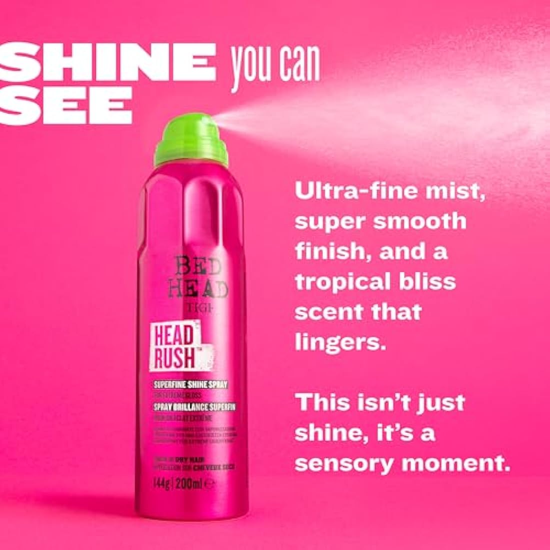 Bed Head by TIGI Headrush Shine Spray – Lightweight Glossy Mist 200ml