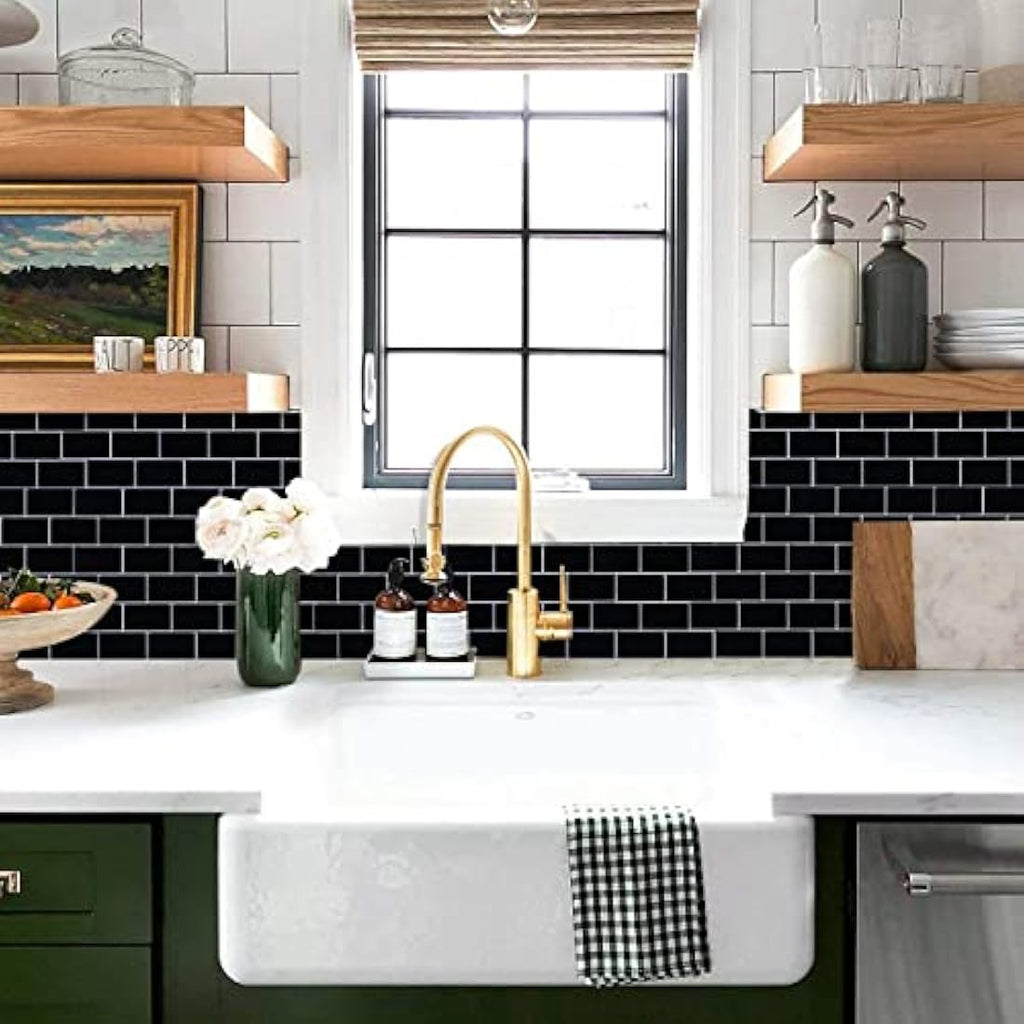 Black Subway Peel and Stick Wall Tiles - 10 Sheet Set