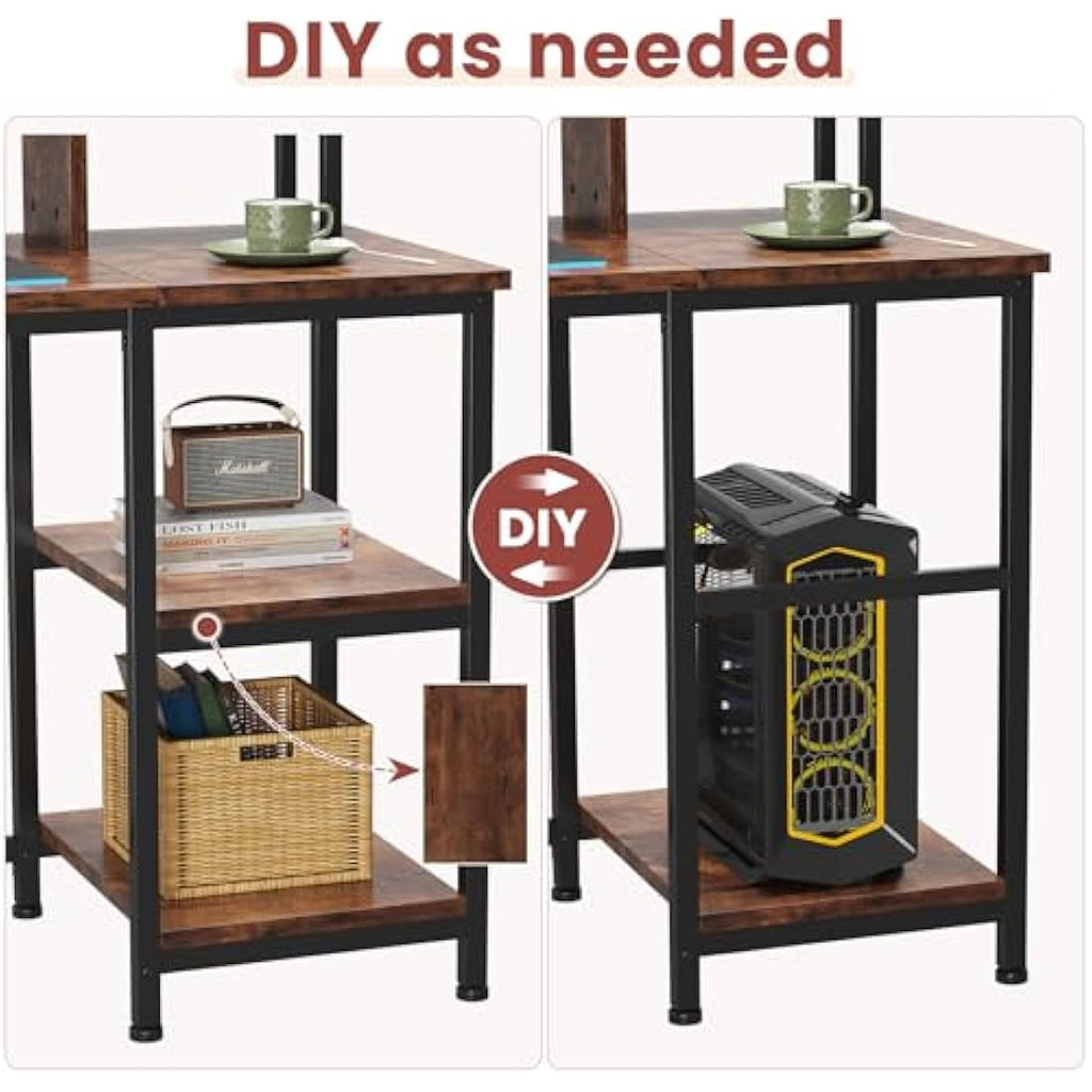 Dripex Computer Desk with Dual Monitor Stand & Shelves - Rustic Brown