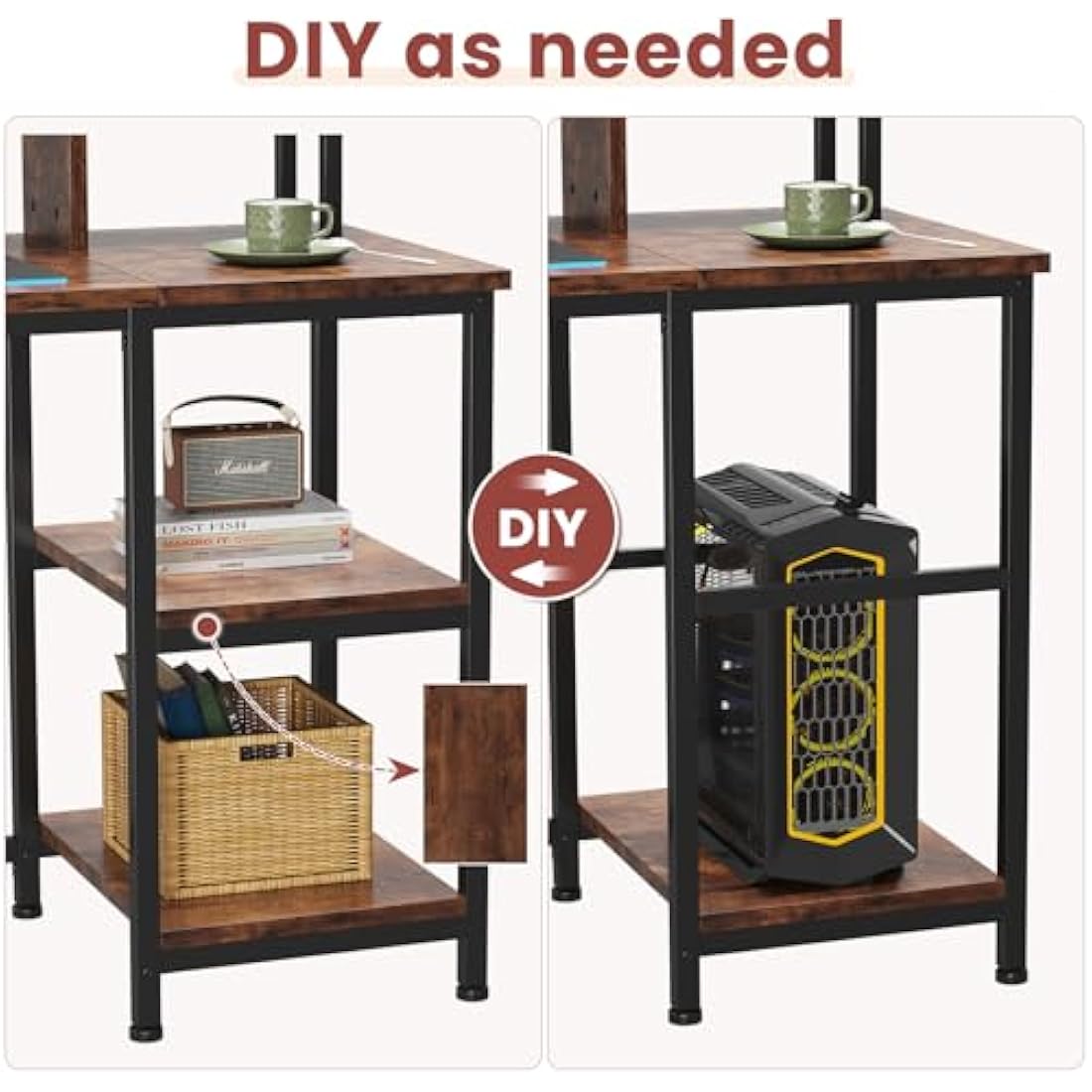 Dripex Computer Desk with Dual Monitor Stand & Shelves - Rustic Brown
