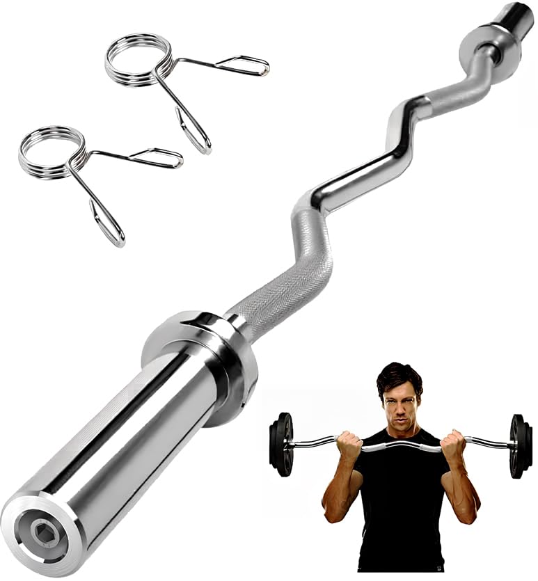 EZ Curl Bar – 47 Inch Olympic Barbell for 2 Inch Weight Plates