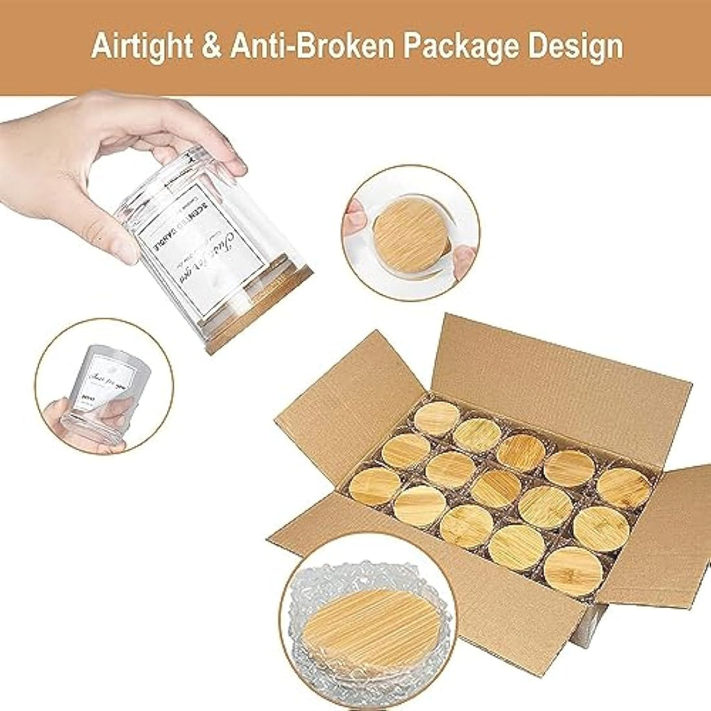 15 Pack 7oz Clear Glass Candle Jars with Bamboo Lids