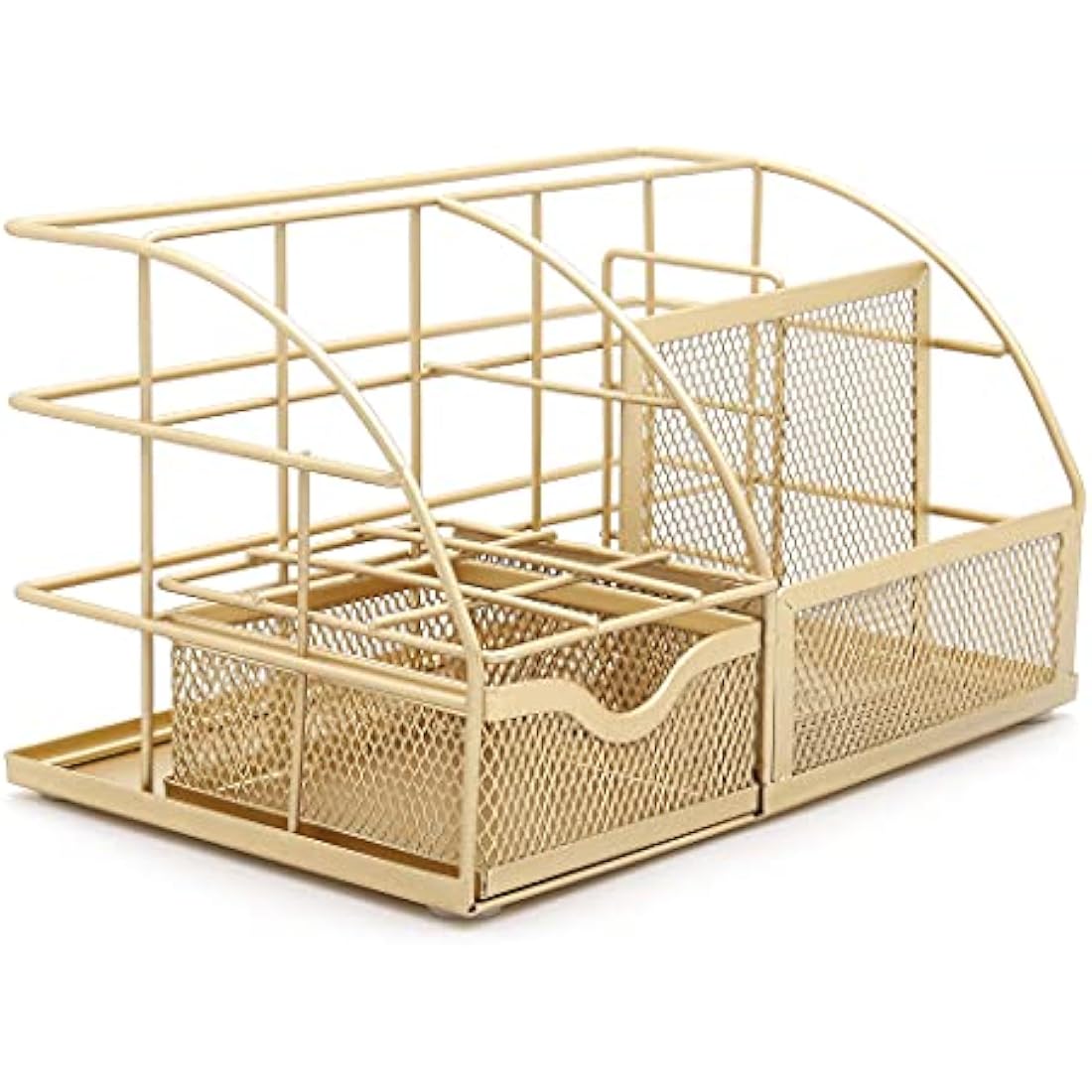 Exerz Mesh Desk Organiser – 7 Compartment Metal Desktop Caddy, Gold