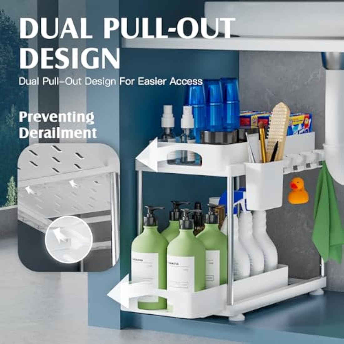 Verifost 2-Pack Under Sink Organiser | 2-Tier Slide-Out Storage, White