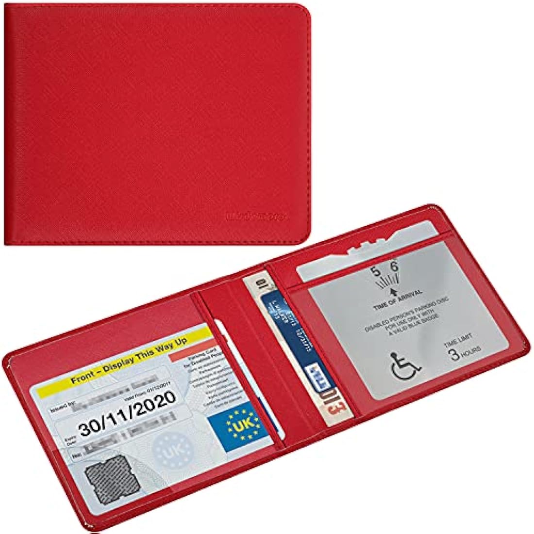 Wisdompro PU Leather Disabled Blue Badge and Timer Holder – Red