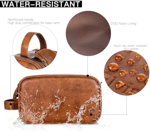 Jolof Store Men's PU Leather Toiletry Bag – Large Travel Dopp Kit