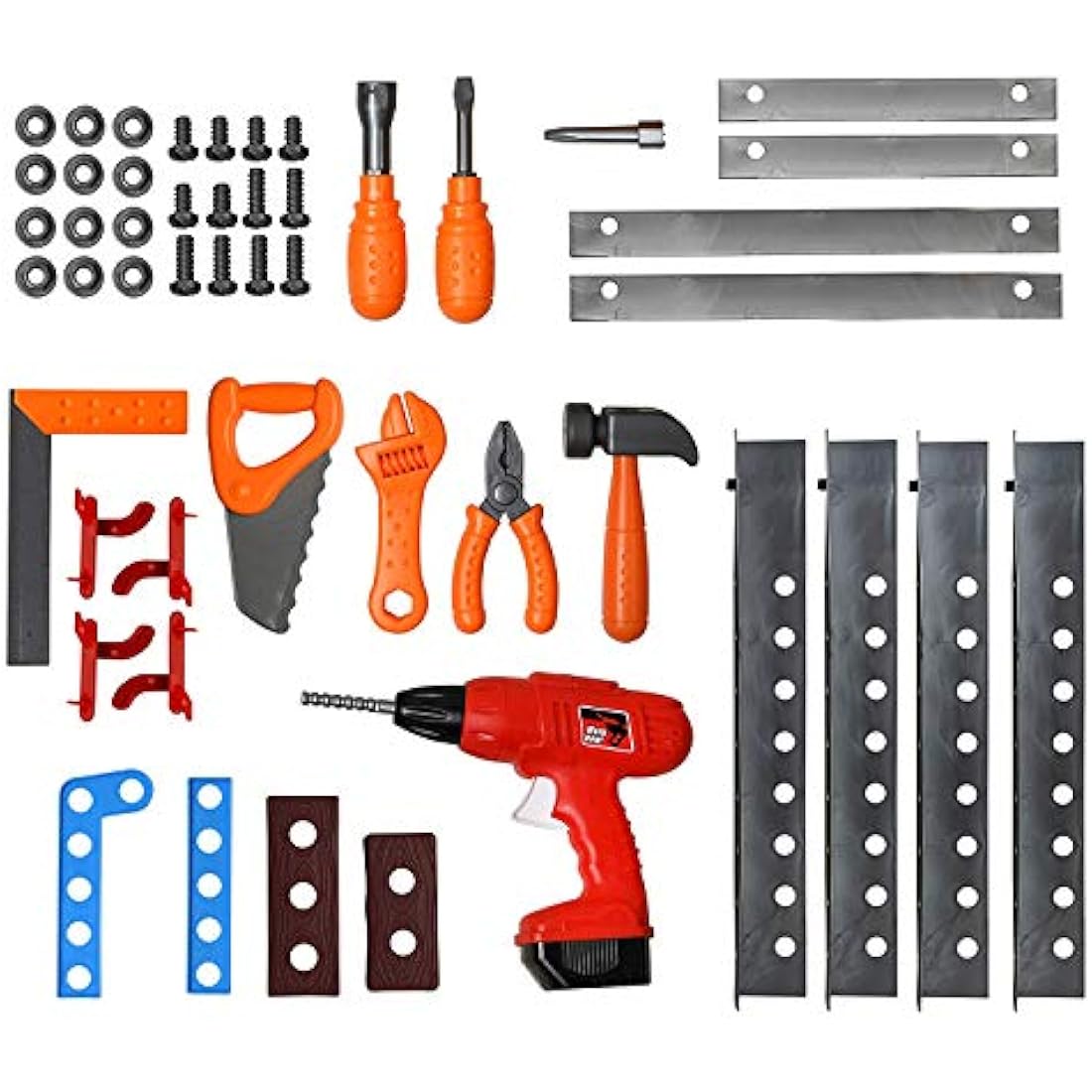 Playkidiz Kids Construction Workbench | 45-Piece Tool Set with Power Drill