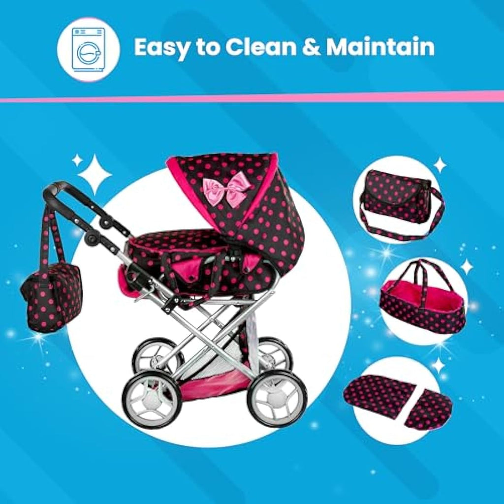 Kinderplay 3-in-1 Doll Pram – Adjustable Toy Stroller for Girls, KP0200G