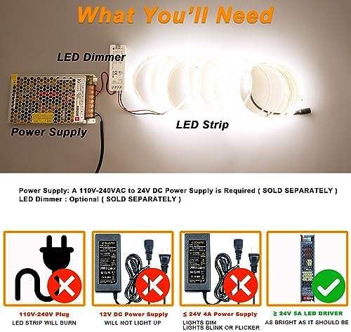 JOYLIT 24V LED Strip Lights | 4000K Natural White IP67 Waterproof 5M