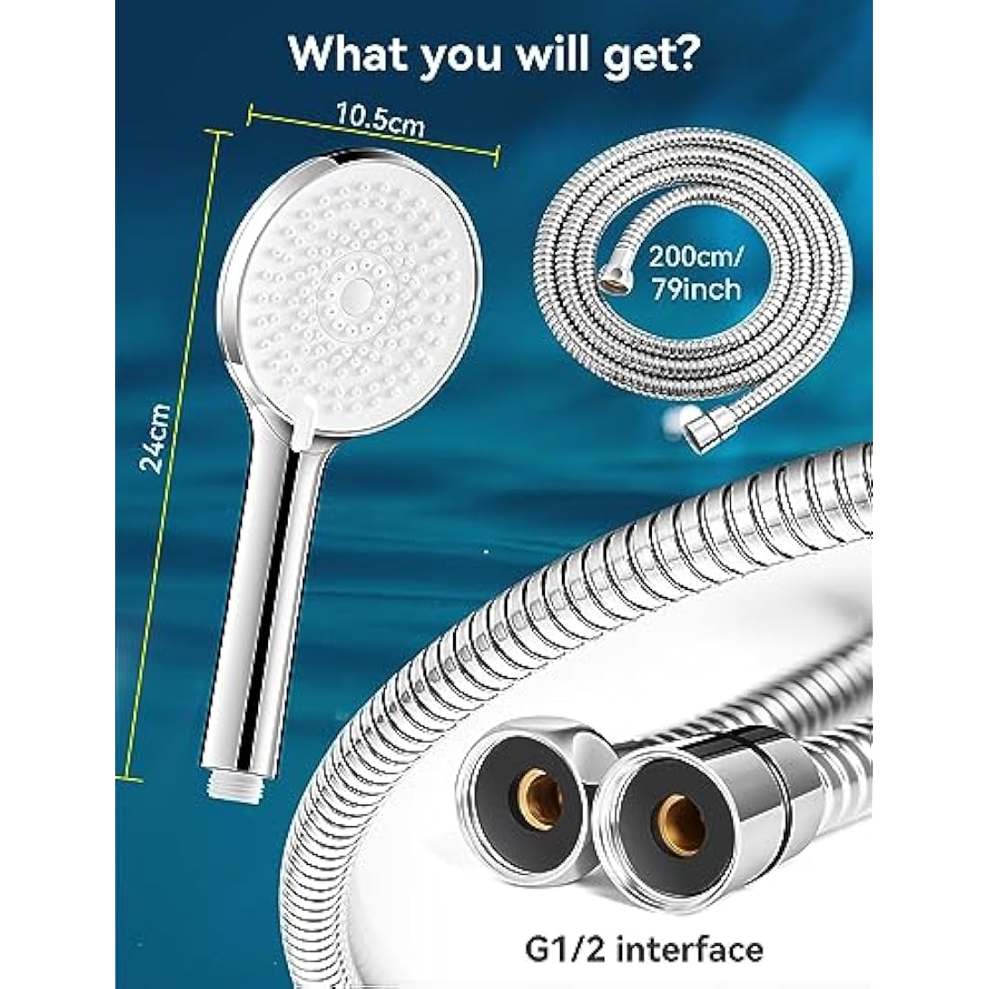 High Pressure Shower Head and 2M Hose | 5 Modes Chrome