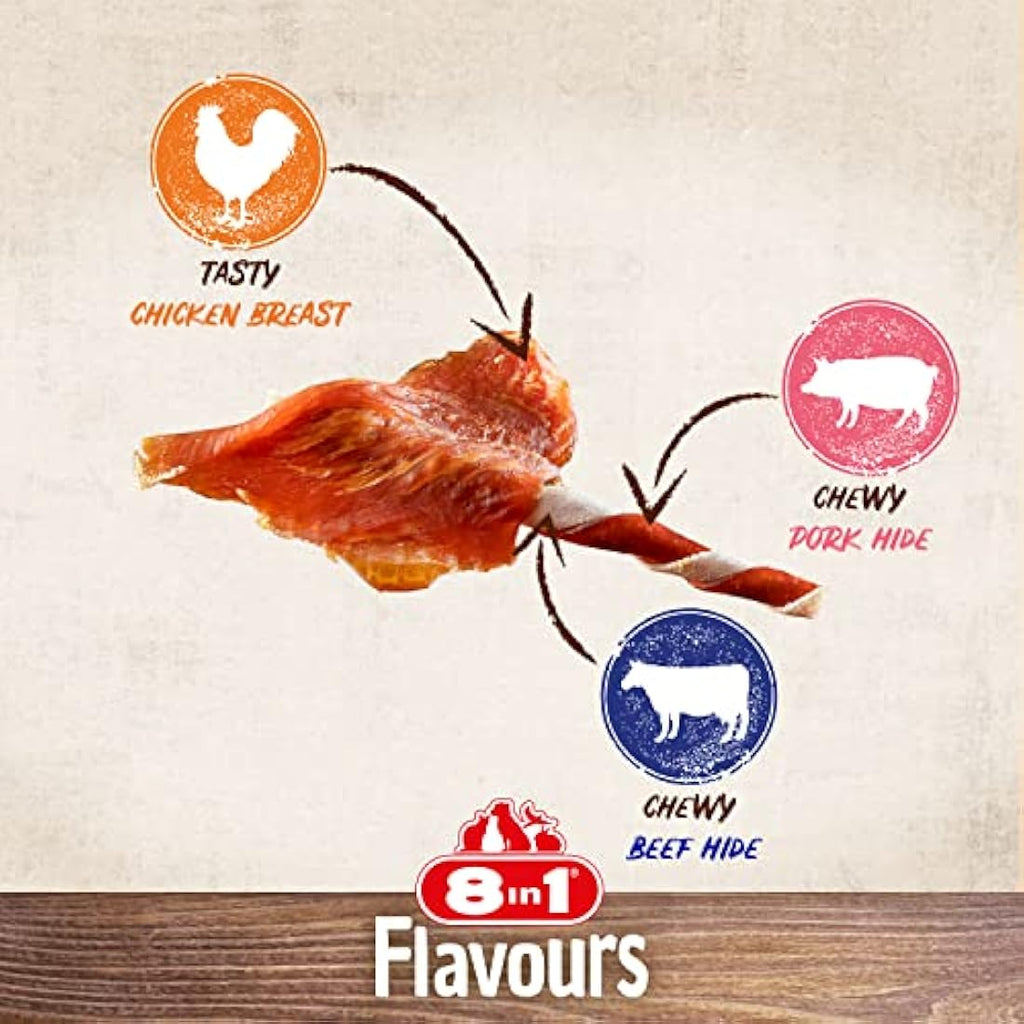 8in1 Triple Flavour Wings Dog Chew Sticks – Meaty Chicken & Beef, 113g