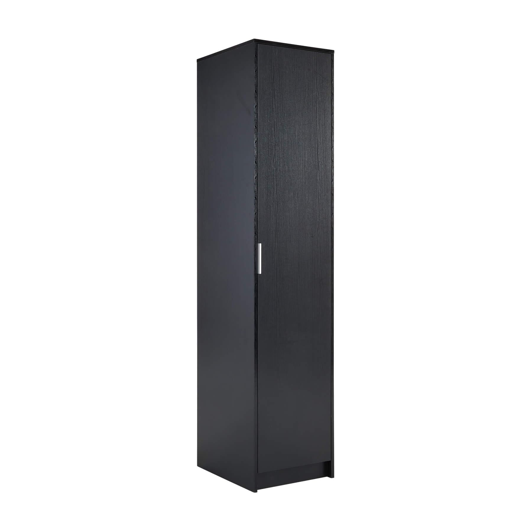 Jolof Store 1 Door Wardrobe – Slim MDF Bedroom Closet with Rail, Black