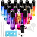 18 Pack Rainbow Glass Essential Oil Roller Bottles, 10ml