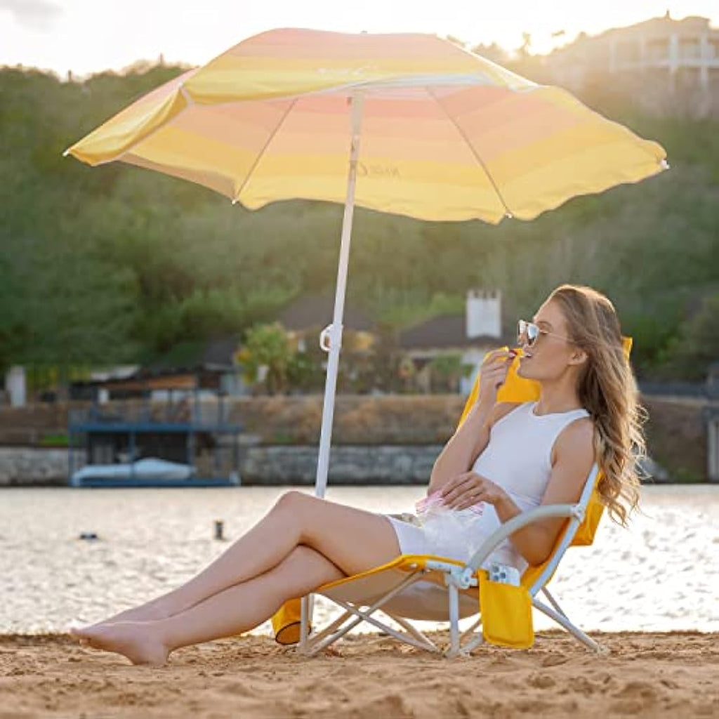 Nice C High Back Beach Chairs with Umbrella and Cooler Bag, 2-Pack Yellow