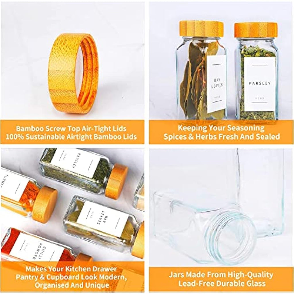 Fix Space 24-Piece Glass Spice Jars with Bamboo Lids & 499 Labels