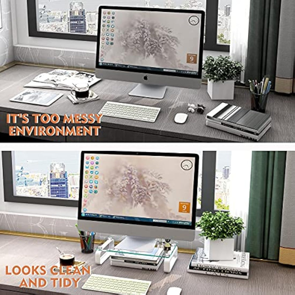Hemudu Tempered Glass Monitor Stand Riser – Clear Desktop Laptop Stand