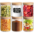 Jolof Store Glass Food Storage Jars with Bamboo Lids - 750ml Set of 6