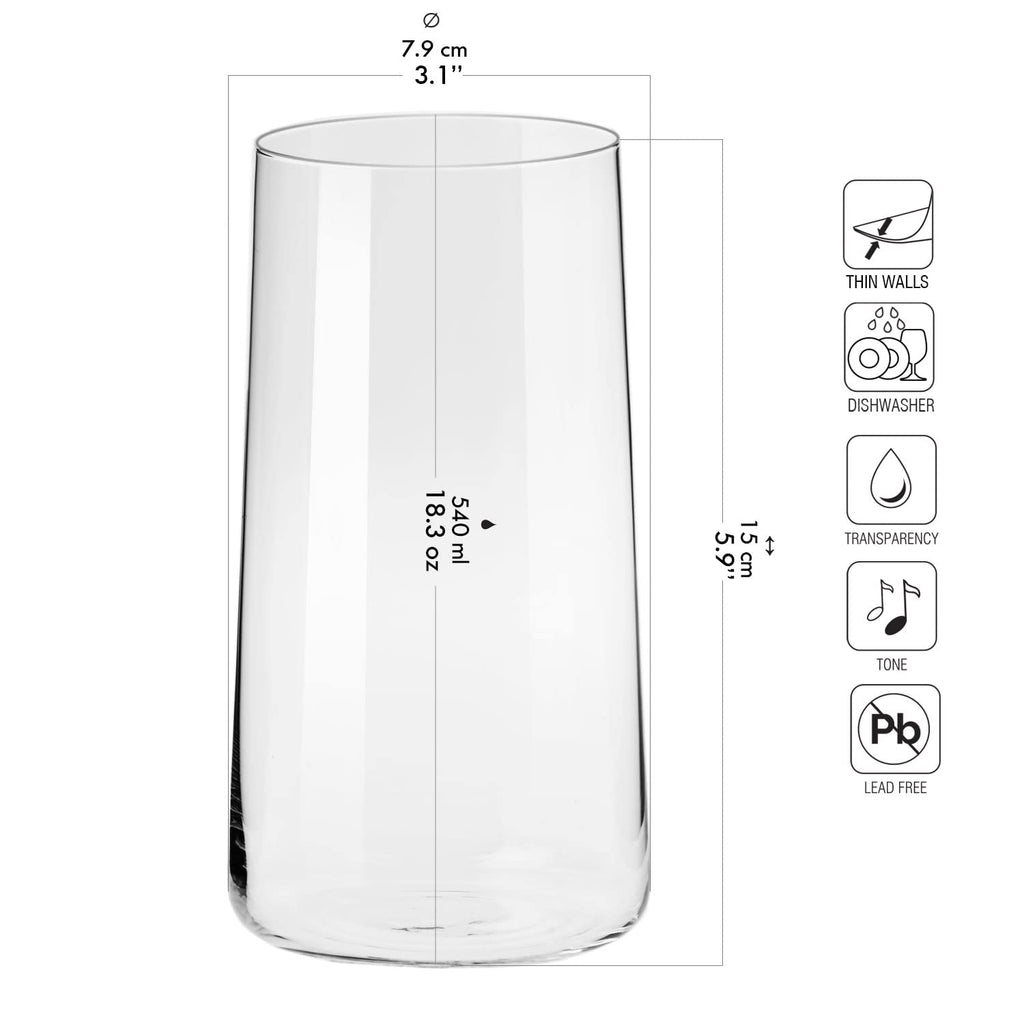 Krosno Avant-Garde Highball Glasses - Set of 6 Lead-Free Tumblers, 540ml