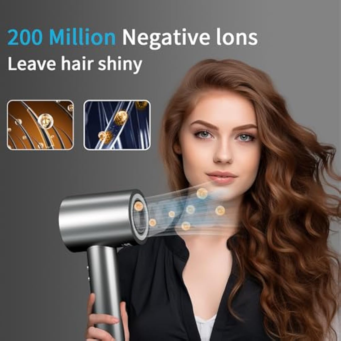 BAMCOO Ionic Hair Dryer – 1500W Silent Travel Hairdryer with HD Display