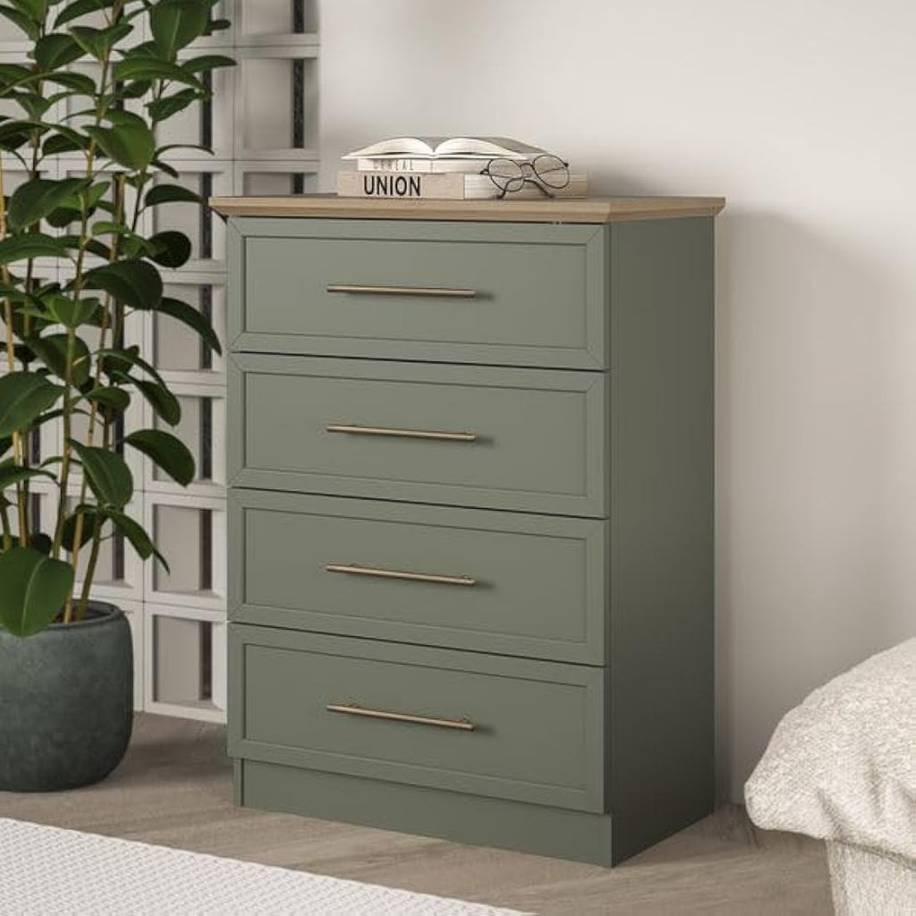 Galano Cleverton 4 Drawer Chest – Oak & Kale Green Storage Cabinet
