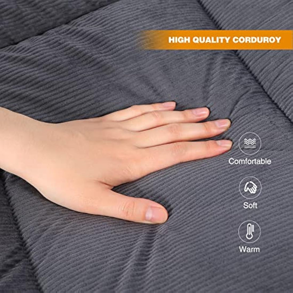REDCAMP XL Camping Mattress Pad | Soft Corduroy Cot Bed Mat, Dark Grey