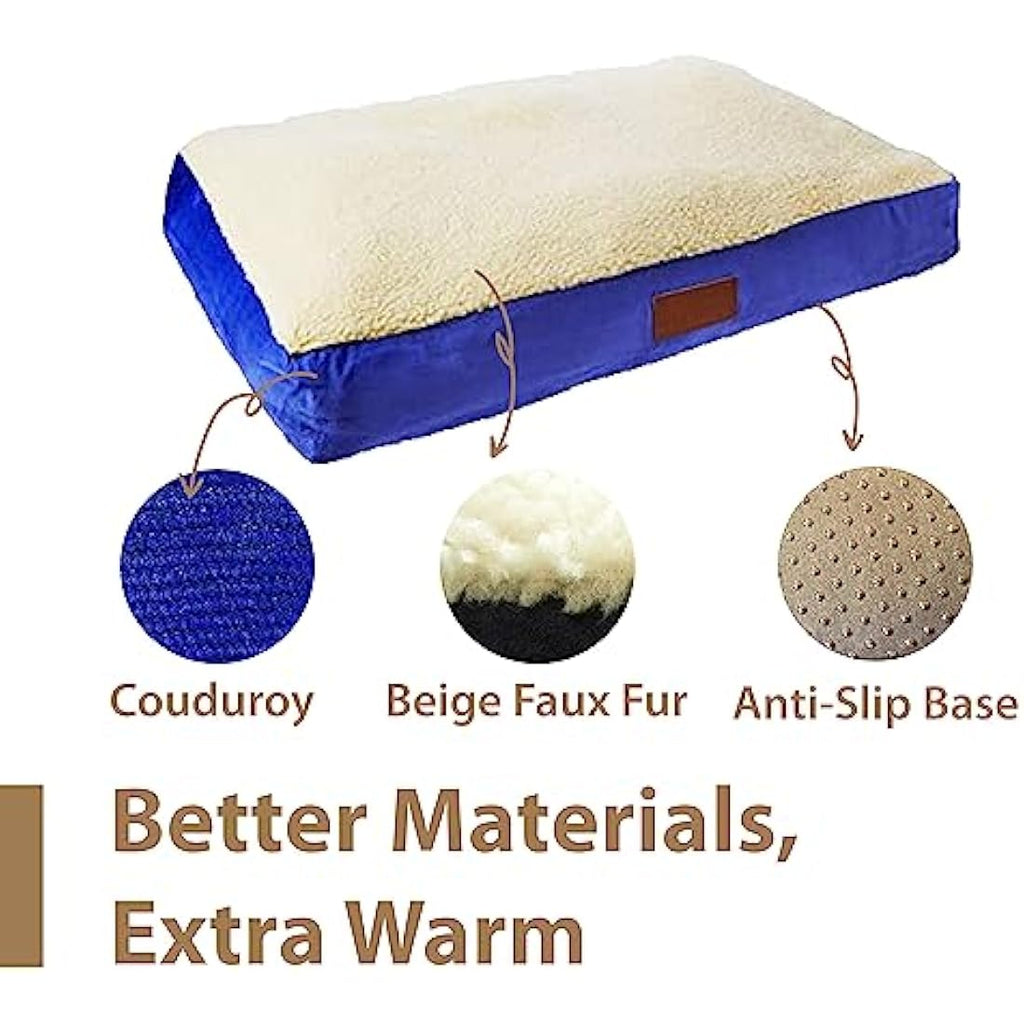 Ellie-Bo Medium Dog Bed | Washable Blue Faux Suede Crate Mattress