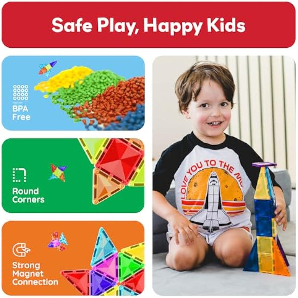 PicassoTiles 60pc Mini Diamond Magnetic Building Blocks Travel STEM Toy