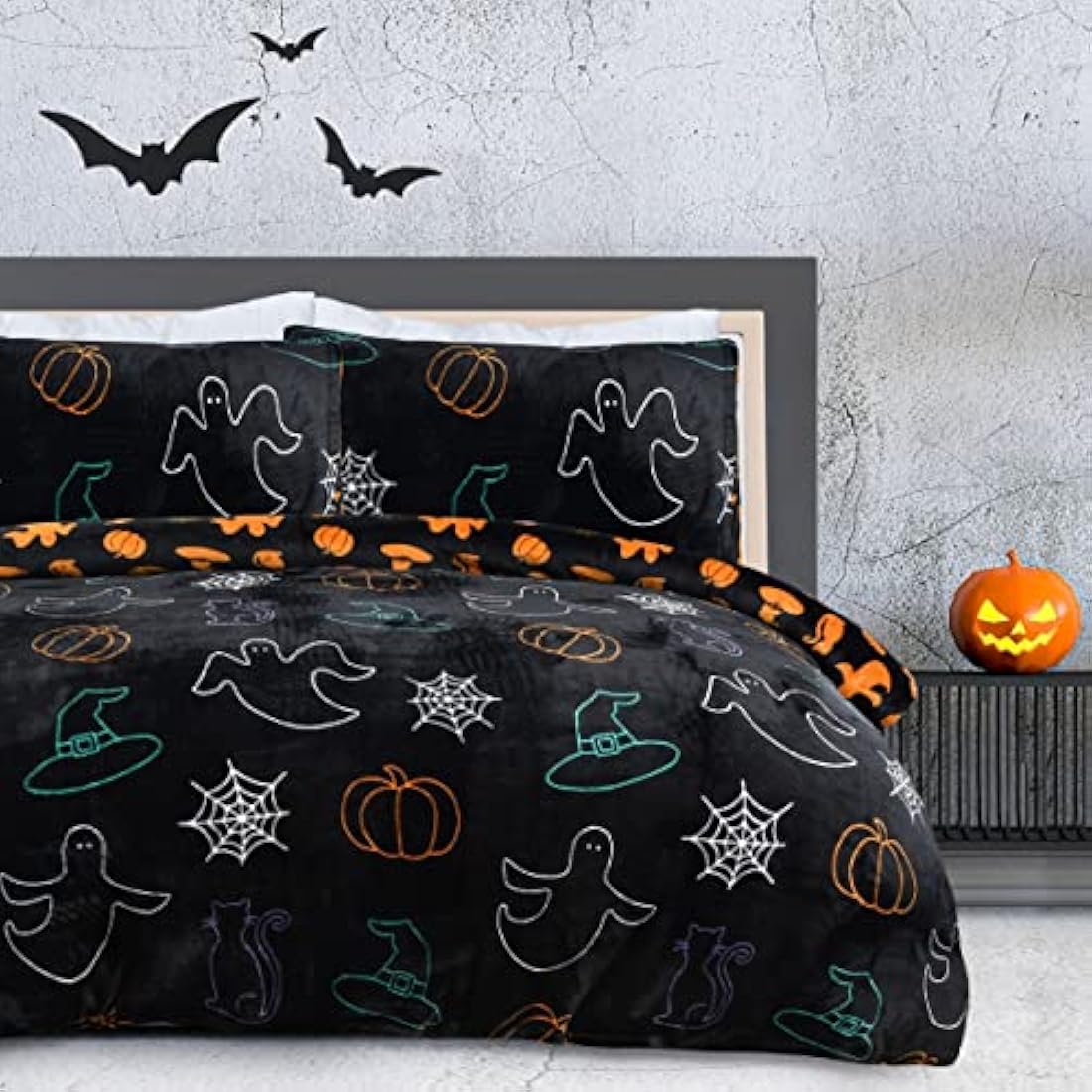 Sleepdown Halloween Spooky Ghost Flannel Fleece Reversible Duvet Set