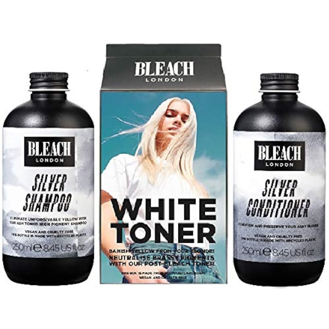 Bleach London Silver Shampoo, Conditioner & White Toner Hair Kit