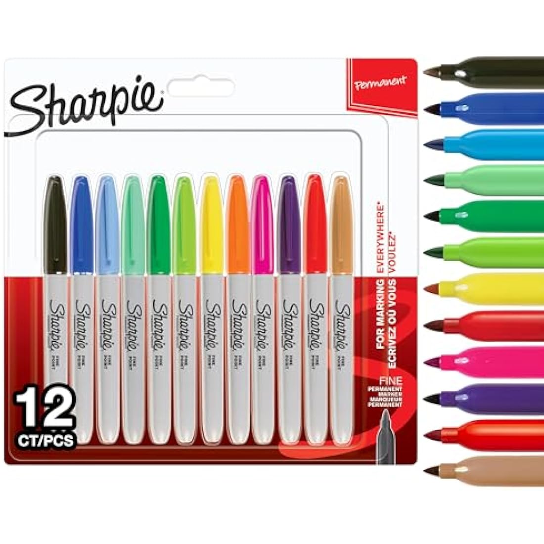 Sharpie Permanent Markers | Fine Point | Assorted Colours | 12 Pack