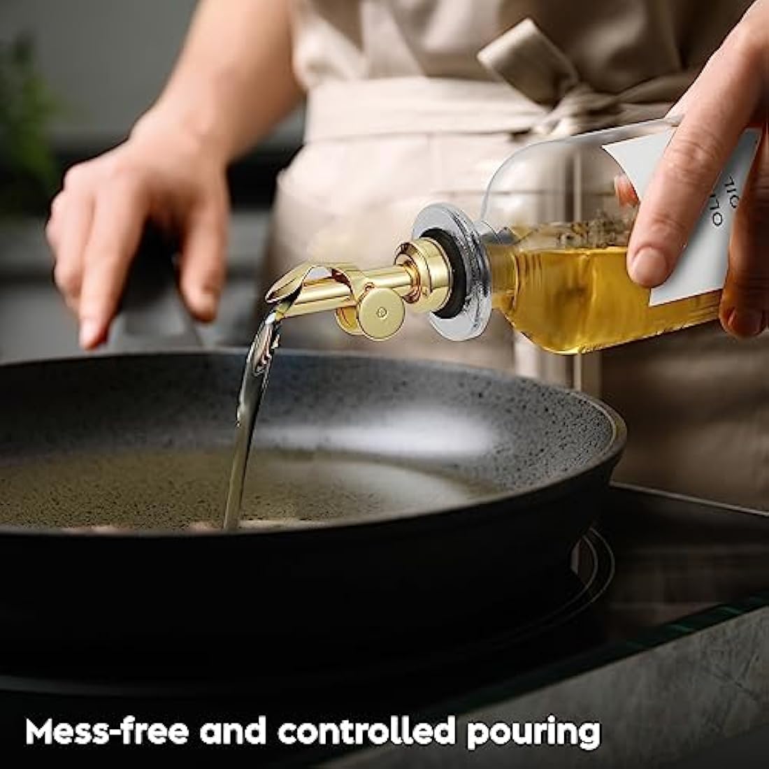 Glass Olive Oil Dispenser Set of 2 – Gold Pourer Spout