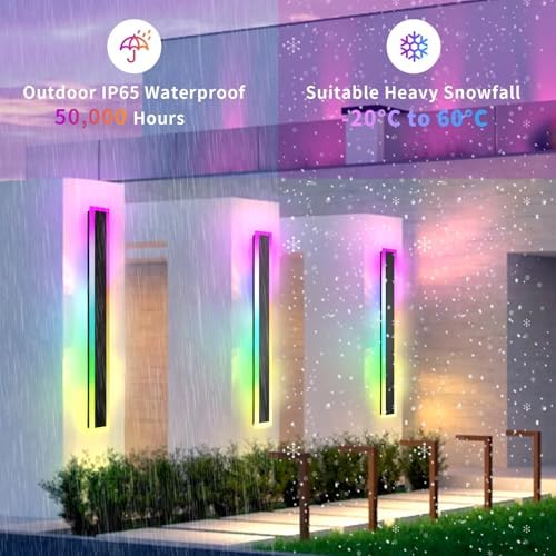 Zihoi RGB Outdoor Wall Lights – 60CM Smart LED Sconce 2-Pack IP65