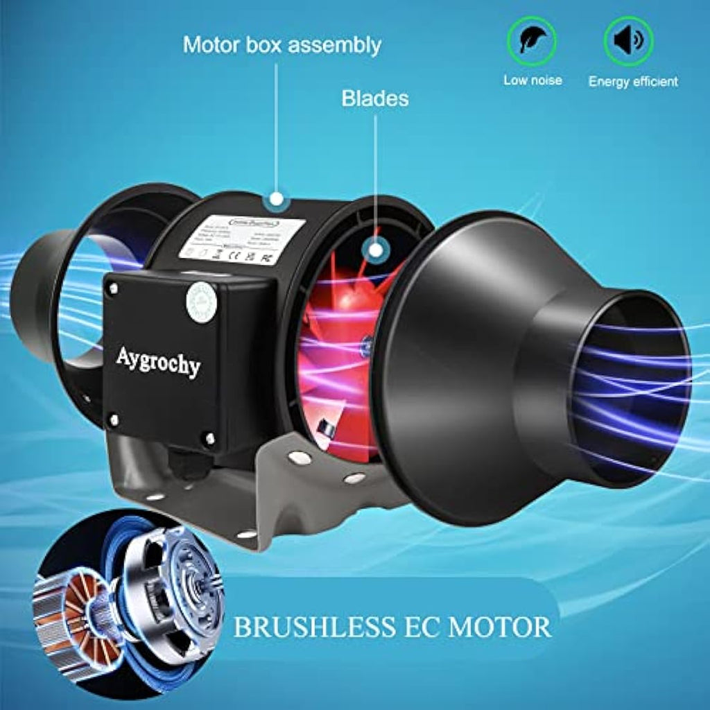 Aygrochy 4 Inch WiFi Inline Duct Fan | Smart EC Motor Grow Tent Fan