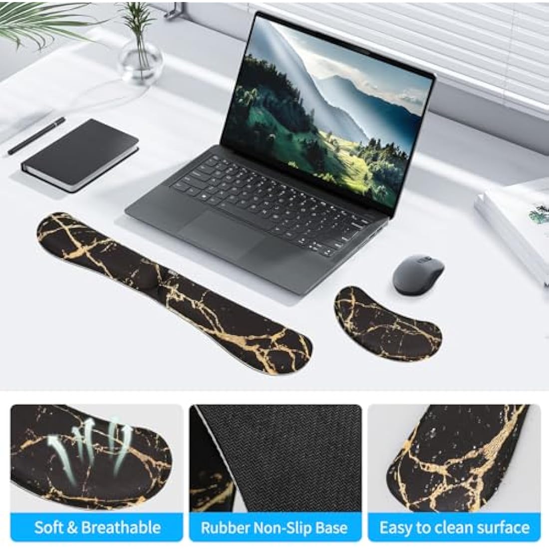 ZIBLY Ergonomic Keyboard and Mouse Wrist Rest Set – Memory Foam Support