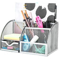 Exerz Mesh Desk Organiser – 7 Compartment Metal Pen Holder, Silver Grey