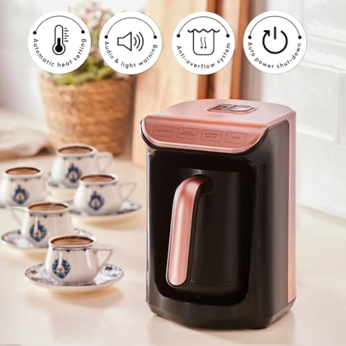 Karaca Hatır Köz Turkish Coffee Machine | 5-Cup Automatic Maker, Roseberry