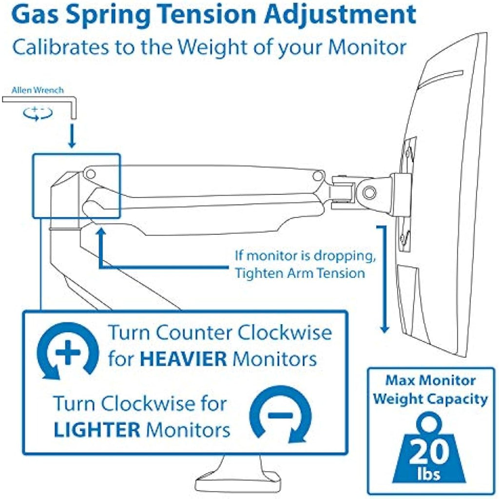 Mount-It! Single Monitor Arm – Gas Spring Desk Mount for 19-32" Screens