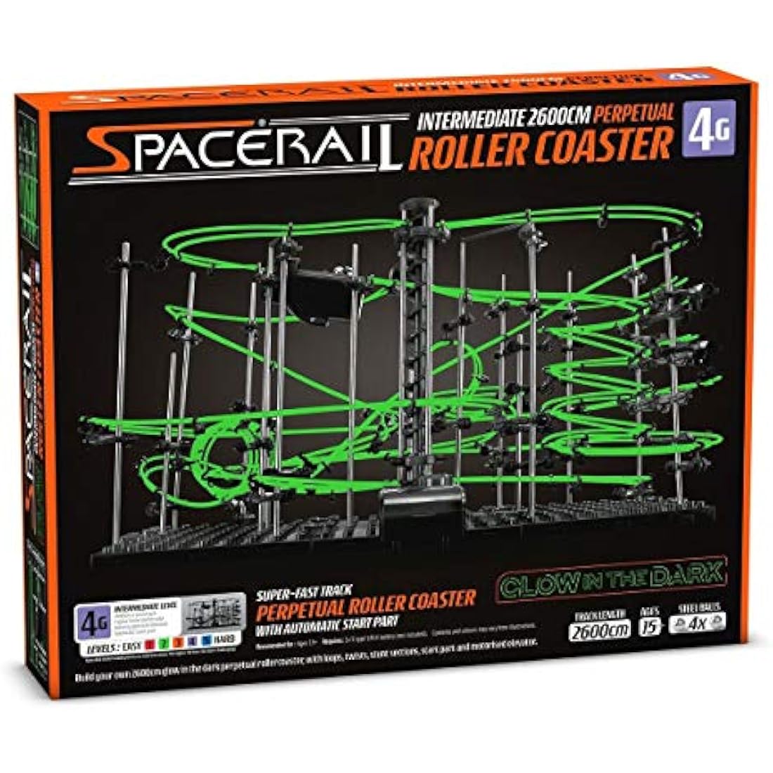 Space Rail Level 4 Glow in the Dark Marble Rollercoaster DIY Kit – 26m