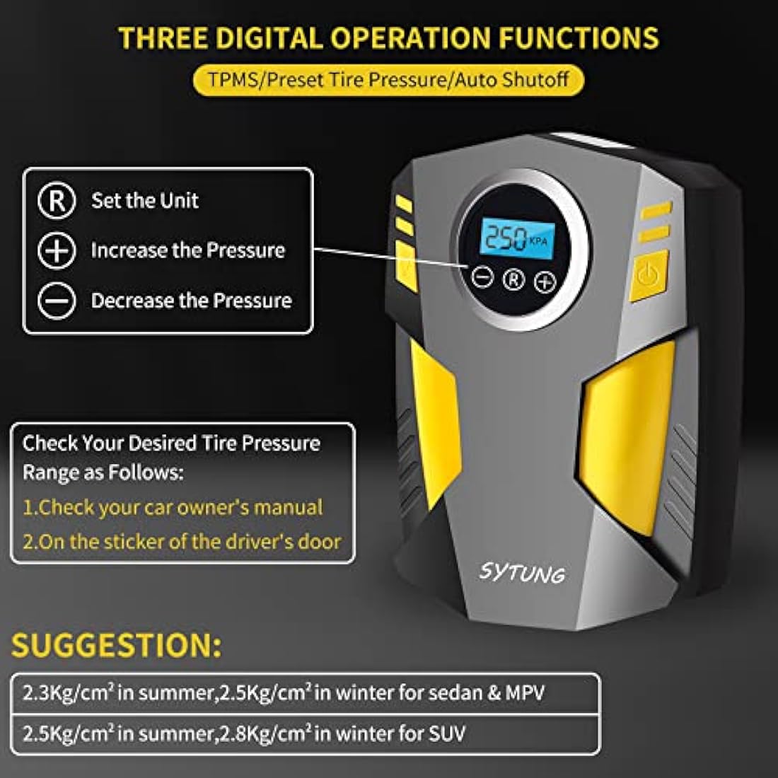 SYTUNG Digital Tyre Inflator – 12V Portable Air Compressor with LED