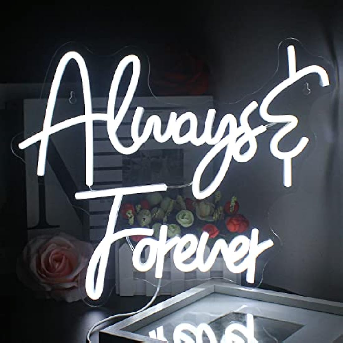 Looklight Always Forever Neon Sign | White Acrylic LED Wall Art for Weddings