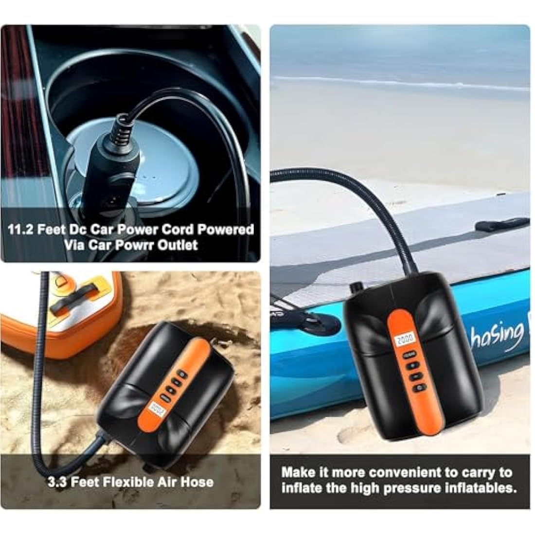 Jolof Store 20PSI Electric SUP Pump - 12V Dual Stage Paddle Board Inflator