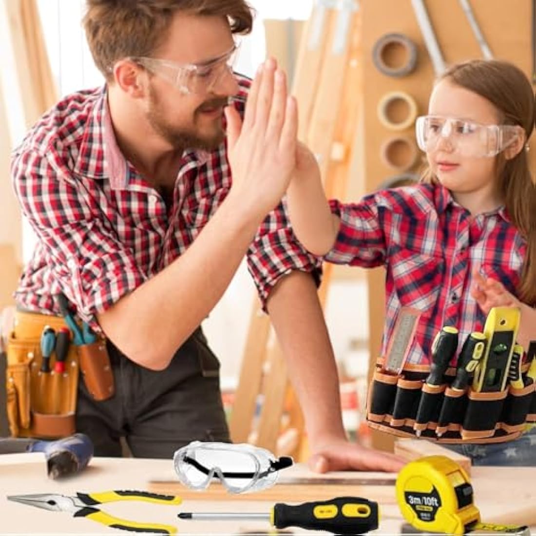QeeHeng Kids Real Tool Set – 12-Piece DIY Woodworking Kit with Tool Belt