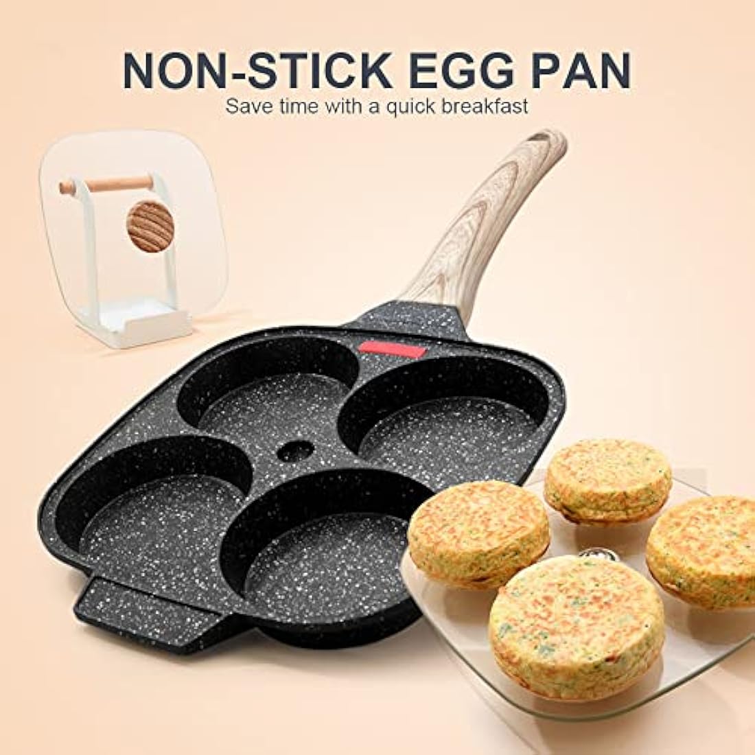 Bobikuke 4-Hole Non-Stick Egg Frying Pan with Lid | Aluminum Pancake Pan