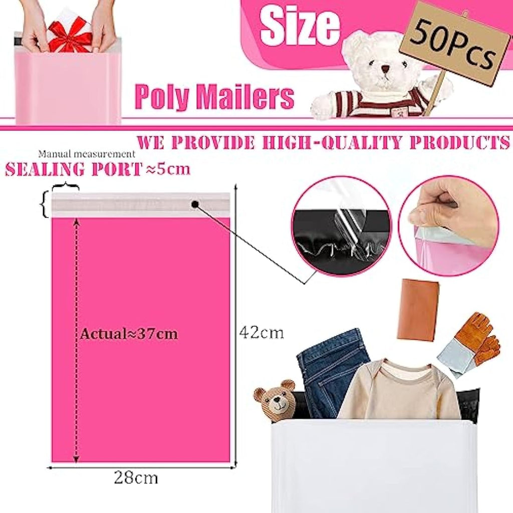 Jolof Store Hot Pink Poly Mailers | 28x42cm Self-Seal Shipping Bags - 50pk