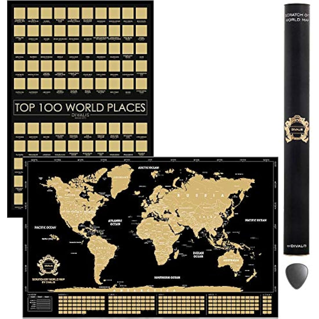 Jolof Store Scratch Off World Map & Top 100 Places Poster Gift Set