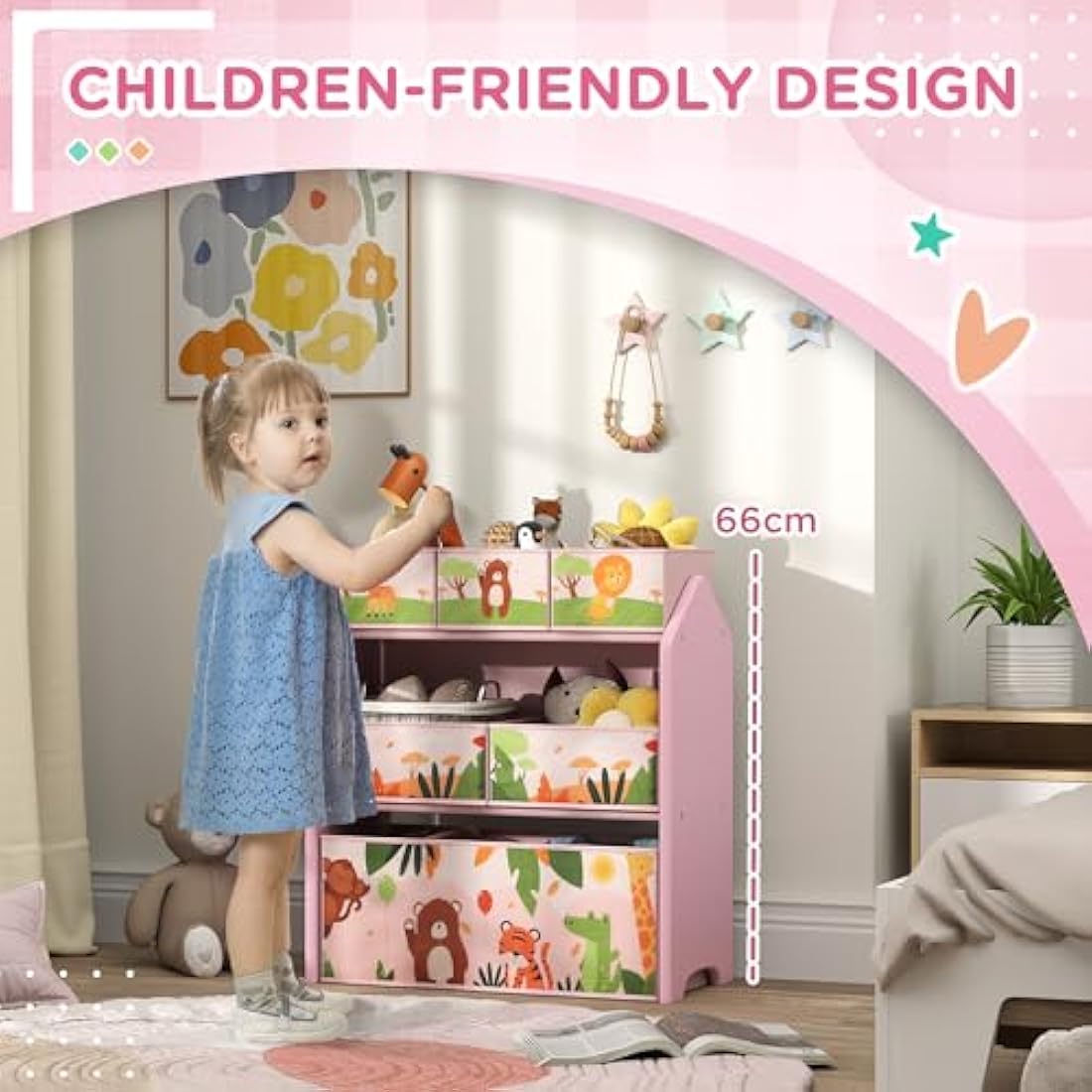 AIYAPLAY 3-Tier Kids Toy Storage Unit | 6 Removable Boxes - Pink
