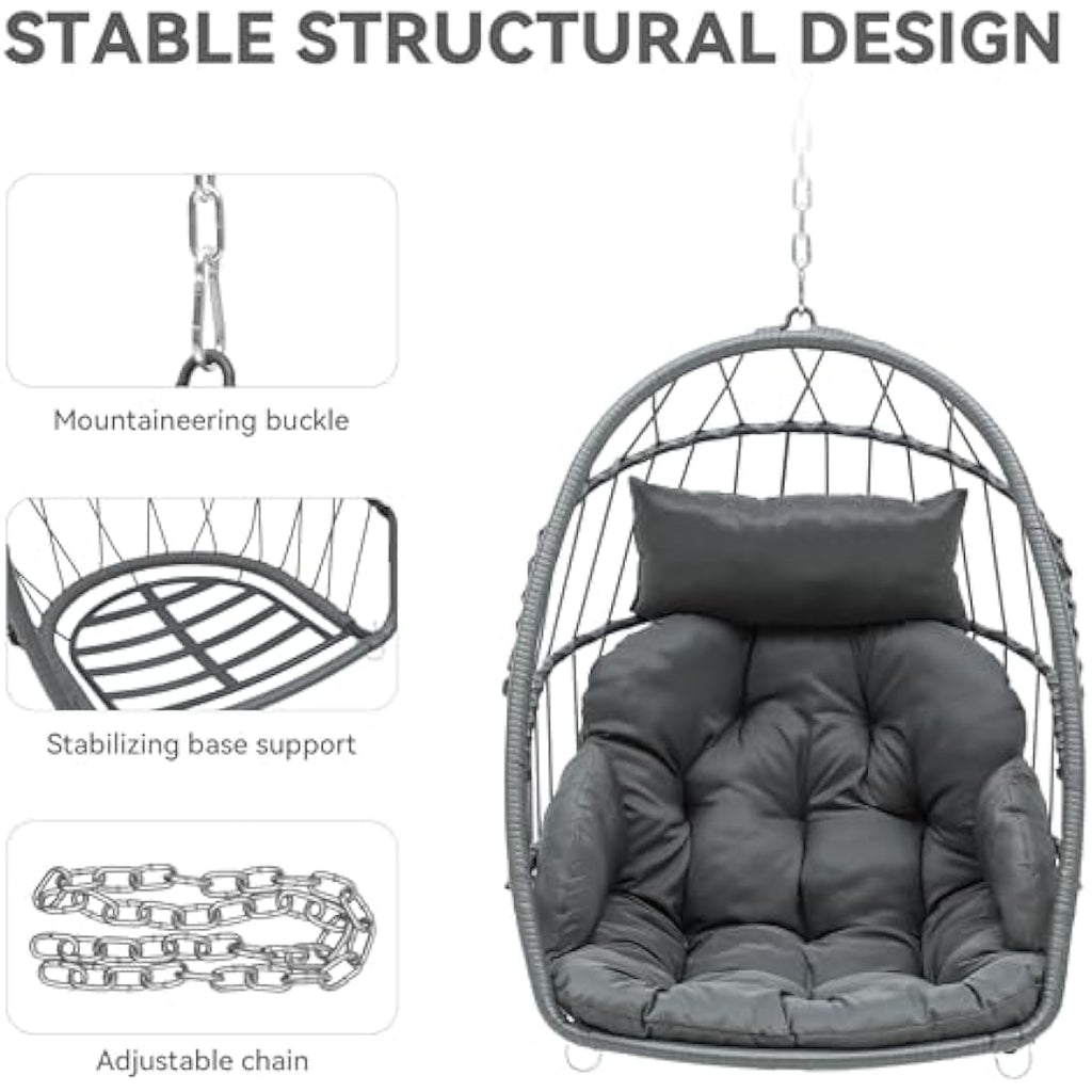 YITAHOME Rattan Hanging Egg Chair – Grey Steel Frame Garden Swing