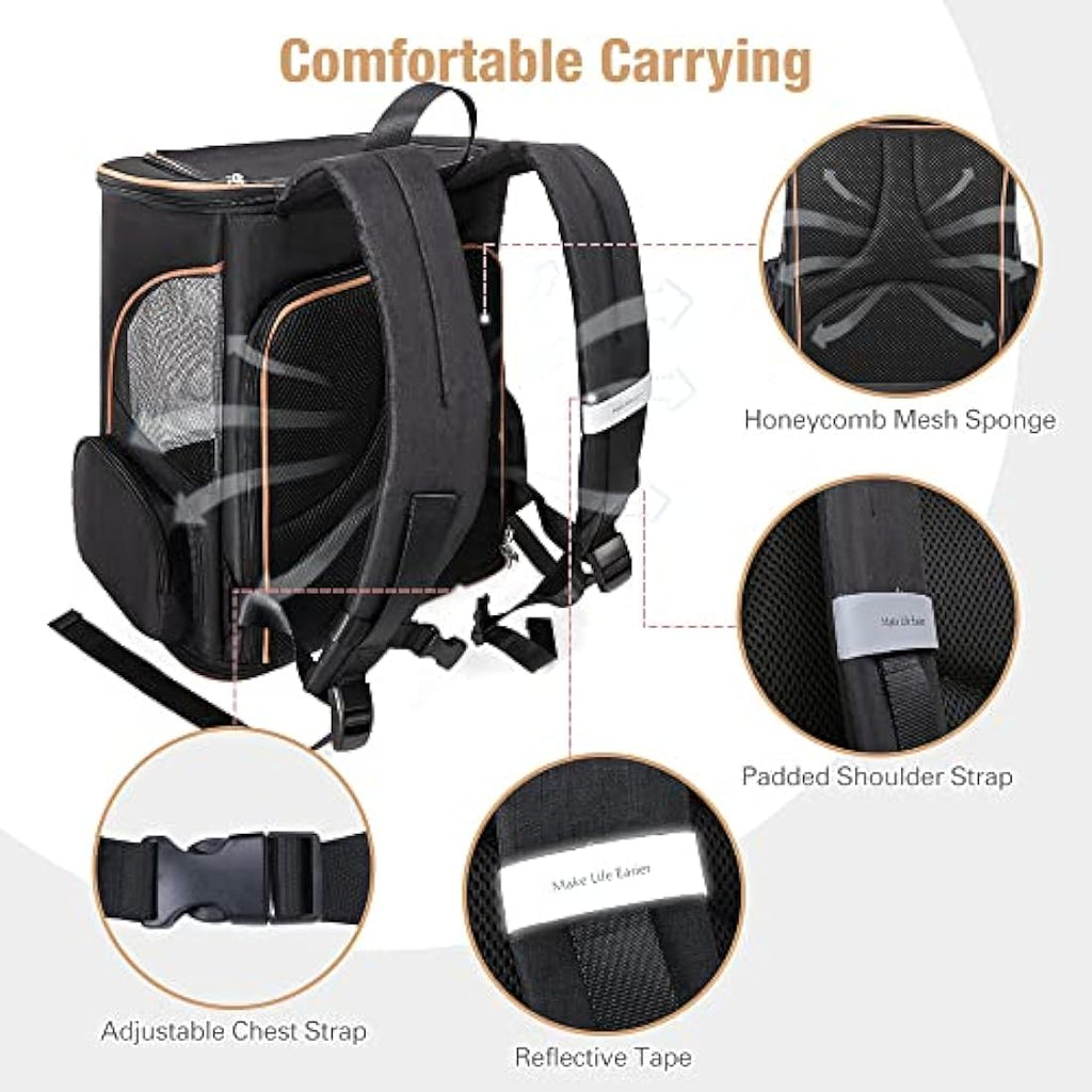 Lekesky Expandable Cat Carrier Backpack | Breathable Pet Rucksack, Black