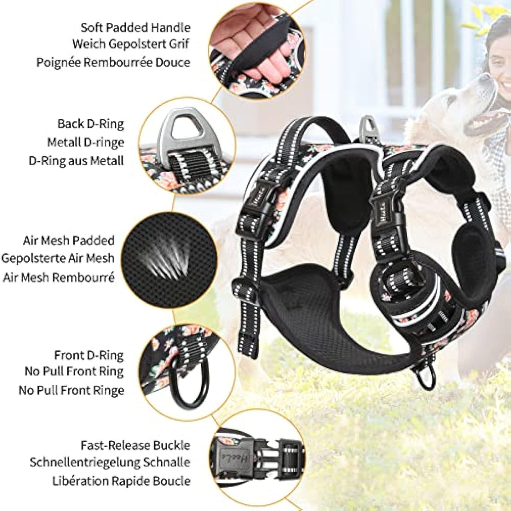 HEELE No Pull Dog Harness – Reflective Padded Vest with Neck Clip, XS